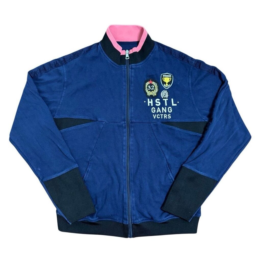 Hustle Gang Varsity Knit Jacket Navy Men’s Size Medium Full Zip Rap‎ Jacket
